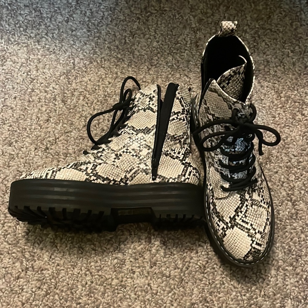 Snakeskin platform combat boots
